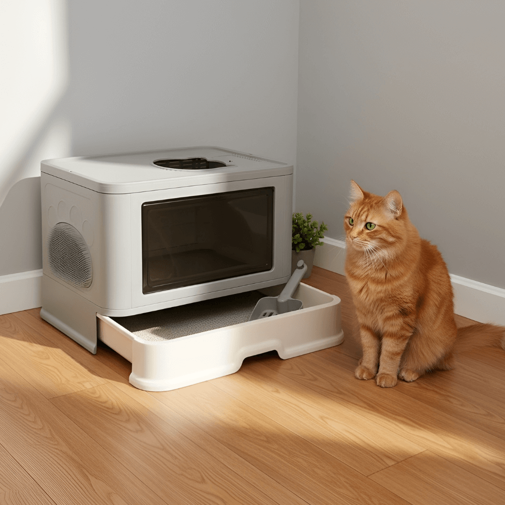 Enclosed Cat Litter Box with Drawer and One-Way Entry for Odor Control – Spacious and Easy to Clean Litter Box for All Cats