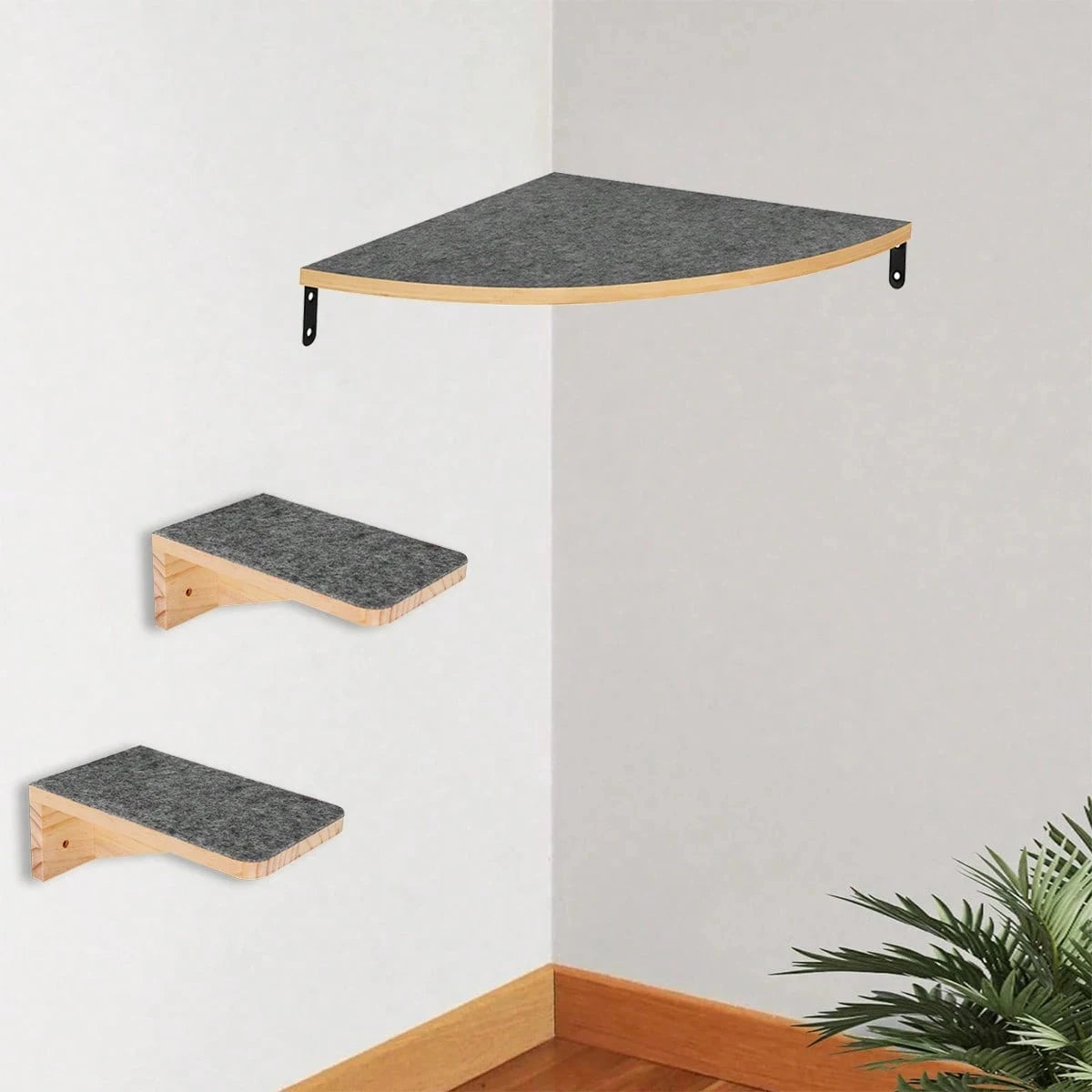 Wall-Mounted Cat Furniture with Solid Wood Cat Bed and Wide Climbing Steps for Indoor Cats